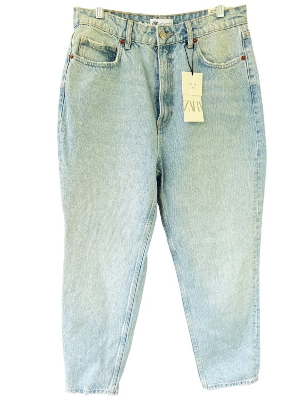 Zara Classic Mom High Rise Ankle Jeans Light Wash Womens Size 10 27 Inseam NWT